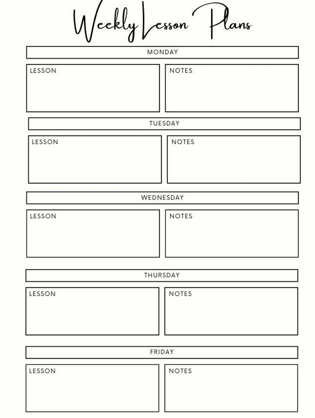 PRINTABLE Weekly Lesson Plan Template PDF Minimalistic Lesson Plan Template Lesson Planner Etsy