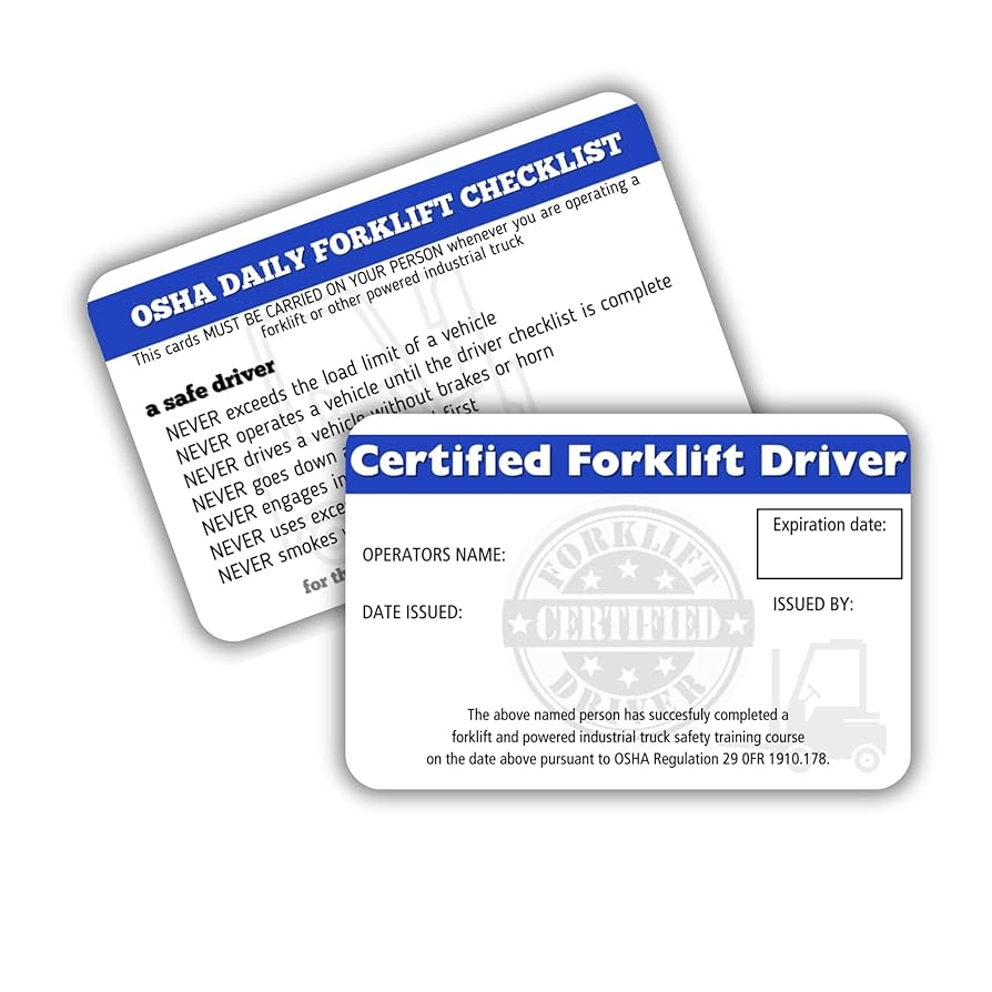 Qualified Forklift Operator Certification Card 5 Pk 3 5x2 25 Plastic Wallet Training Certificate With Expiration Date Fill In Name Completion Hard Hat OSHA Checklist Bulk ID Tag Amazon sg Office Products