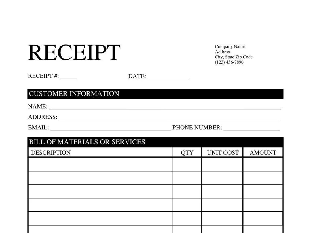 Receipt Template EDITABLE PRINTABLE Pdf doc On Microsoft Edge google Chrome microsoft Word adobe google Doc Etsy
