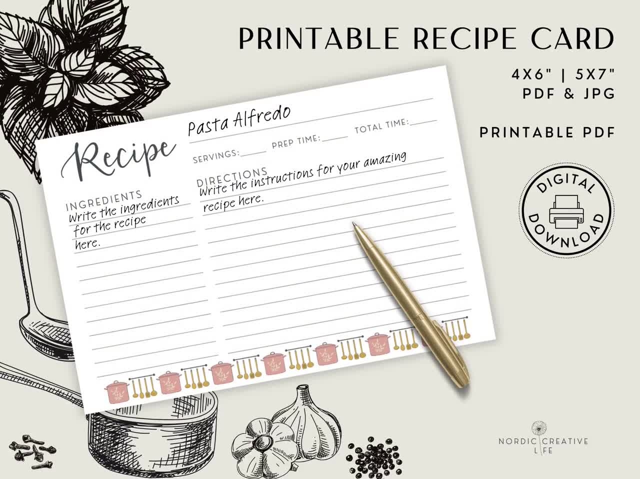Template Recipe Cards Printable