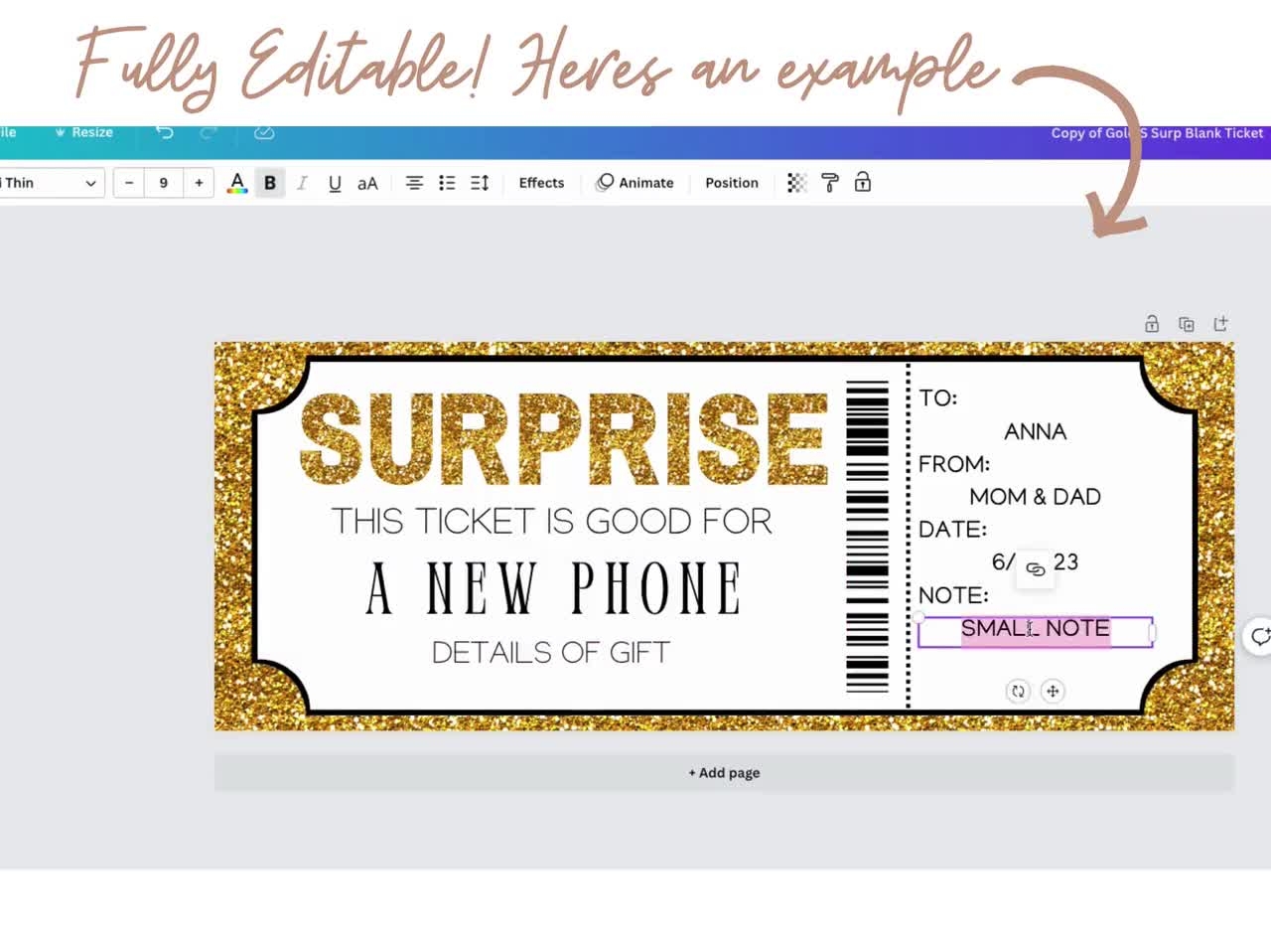 Red Sparkle Surprise Ticket Template Editable Event Ticket Canva Template Surprise Ticket Gift Printable Concert Tickets Gift Etsy