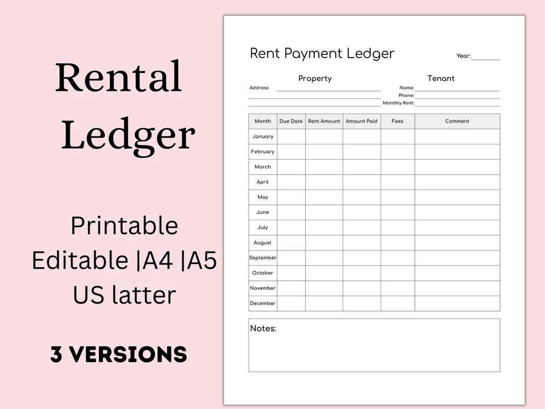 Rental Ledger Printable Template Rent Payment Ledger Rent Payment Tracker Ledger Book General Ledger Rental Rent Ledger Rent Receipt Etsy UK