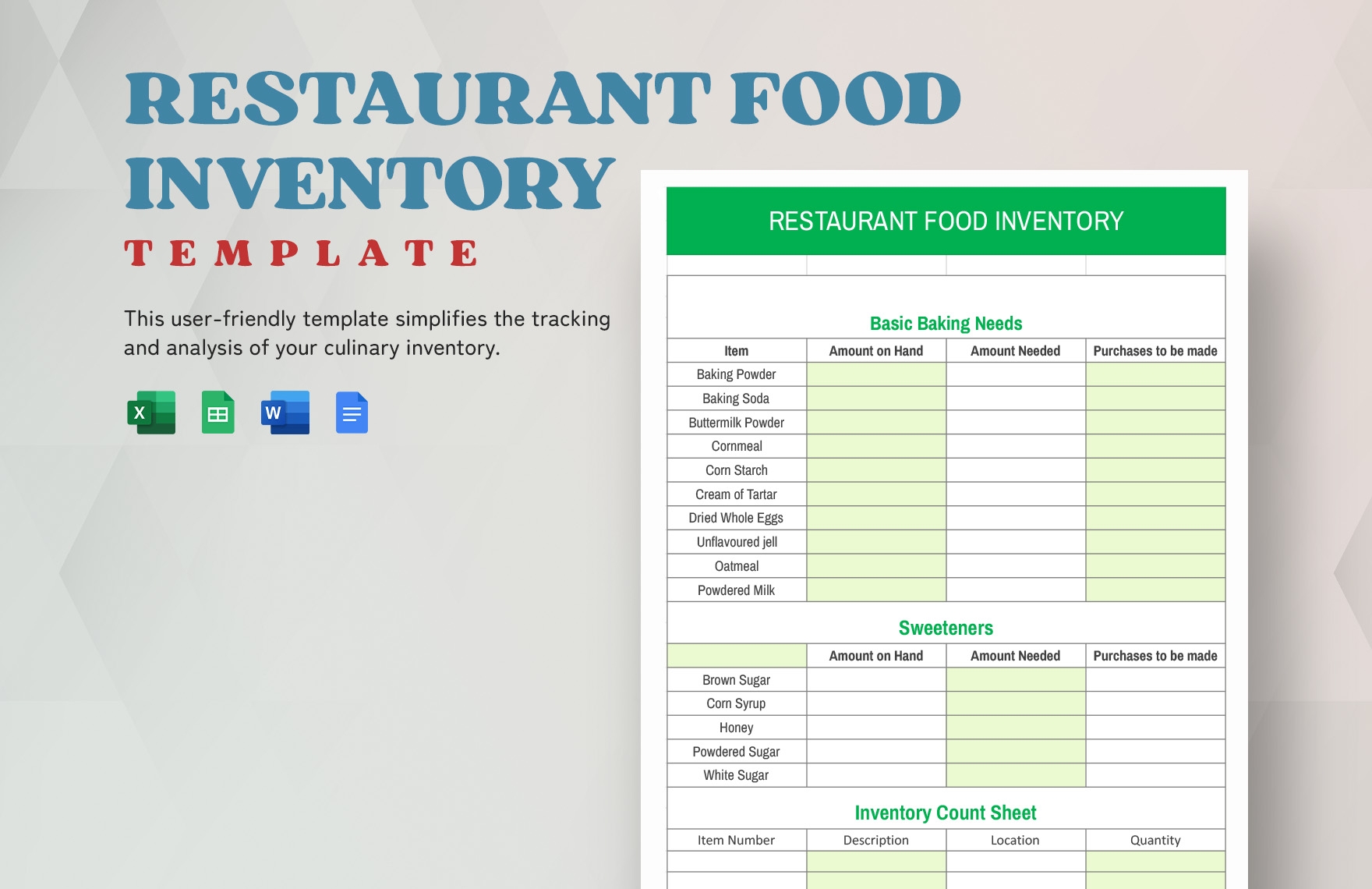 Restaurant Food Inventory Template In Word Google Docs Excel Google Sheets Download Template