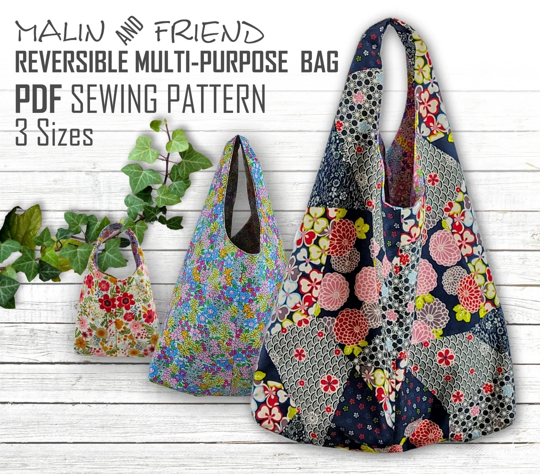 Reversible Floral Tote Bag Pattern PDF File Instant Download Eco friendly Market Bag Template Multipurpose Shopping Sack Printout Etsy