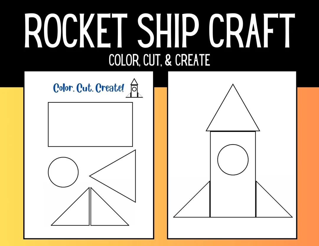 Rocket Ship Shapes Craft Printable Craft For Preschool Etsy UK
