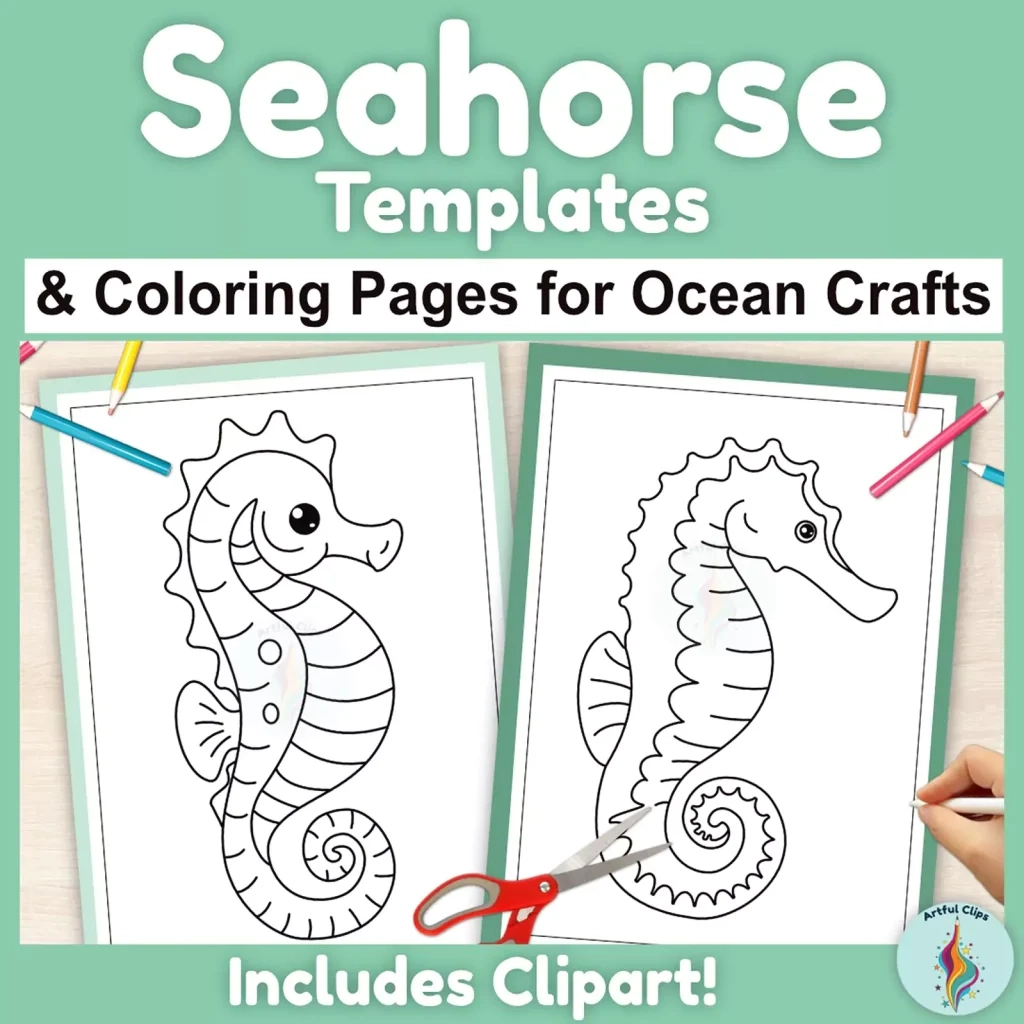 Seahorse Template Set Printable Black And White Outlines