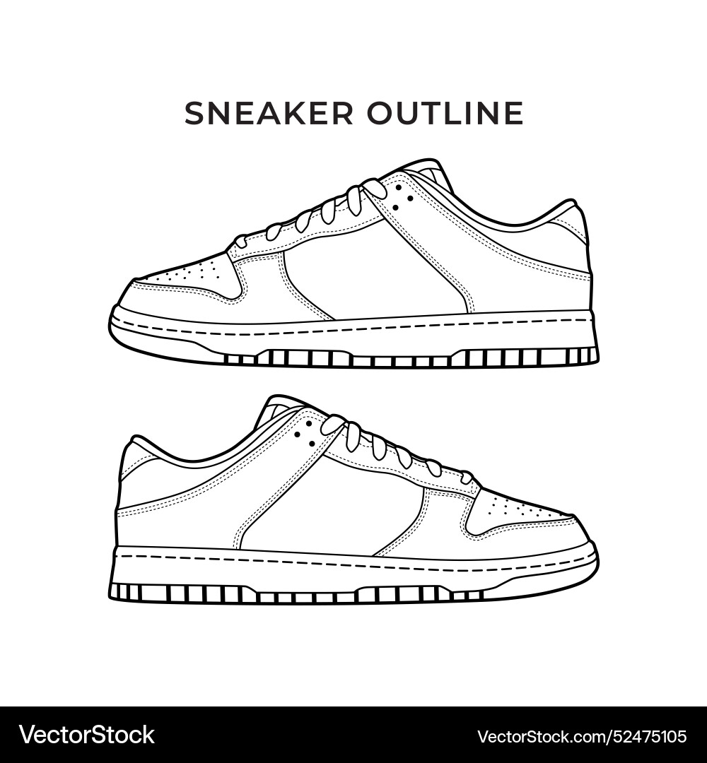 Sneakers Shoe White And Black Color With Outline Vector Image