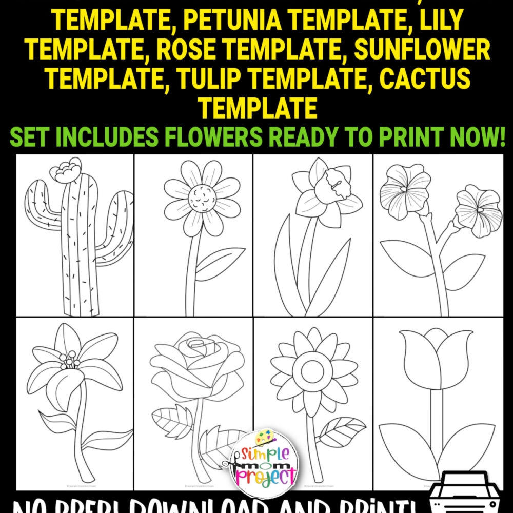 Spring And Summer Flower Printable Template Coloring Pages For Kids Simple Mom Project Store