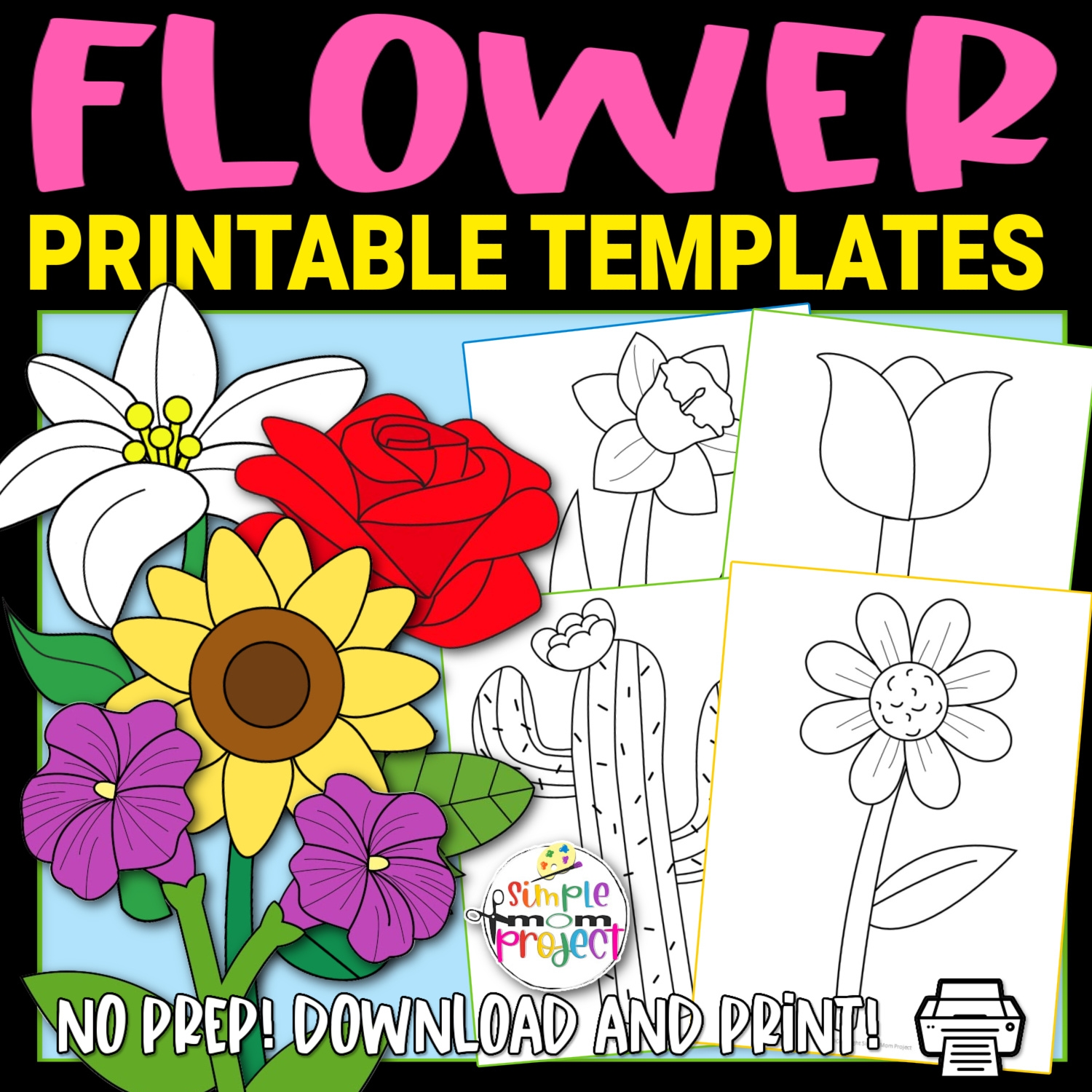 Spring And Summer Flower Printable Template Coloring Pages For Kids Simple Mom Project Store