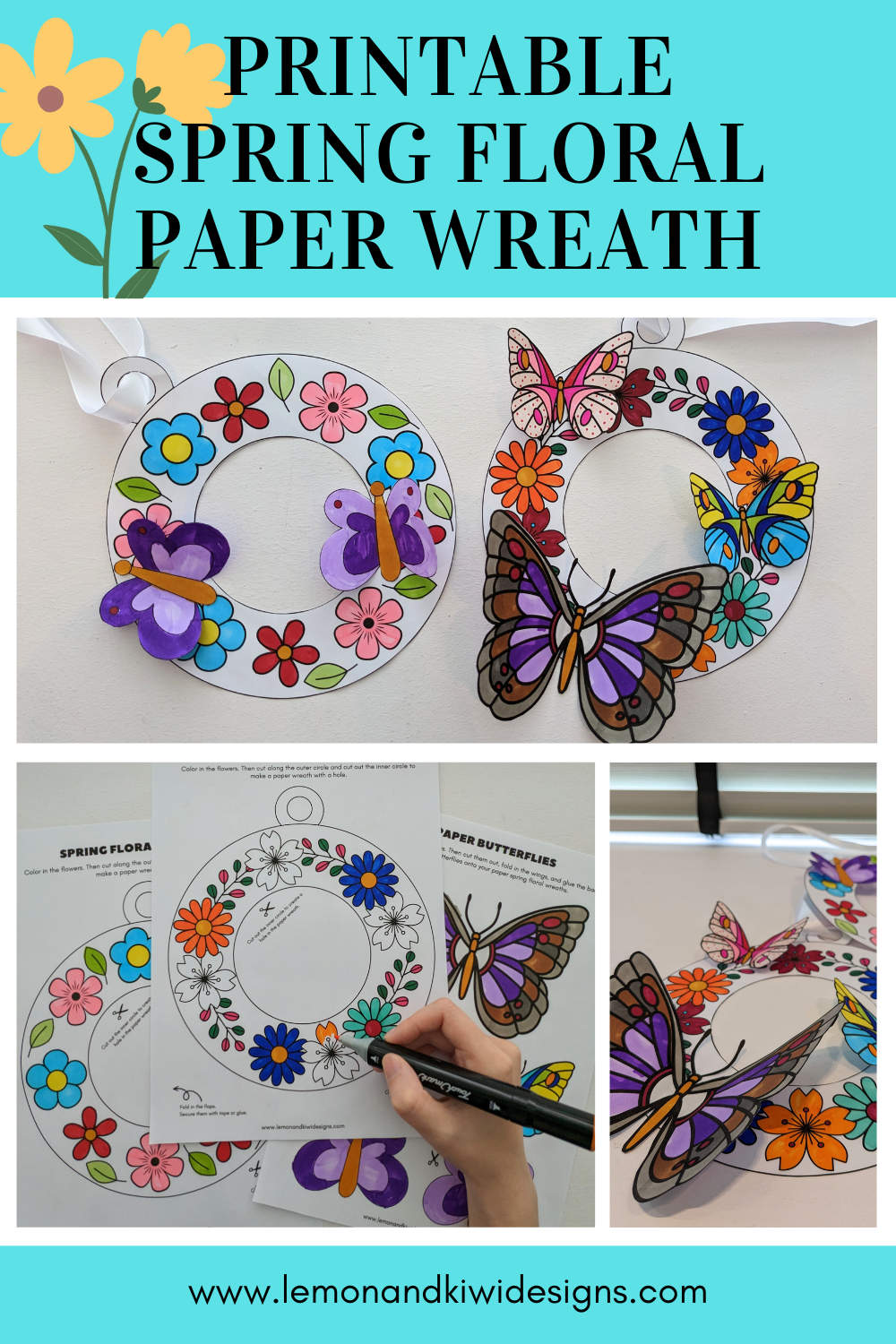 Spring Paper Flower Wreath Craft Lemon And Kiwi Designs