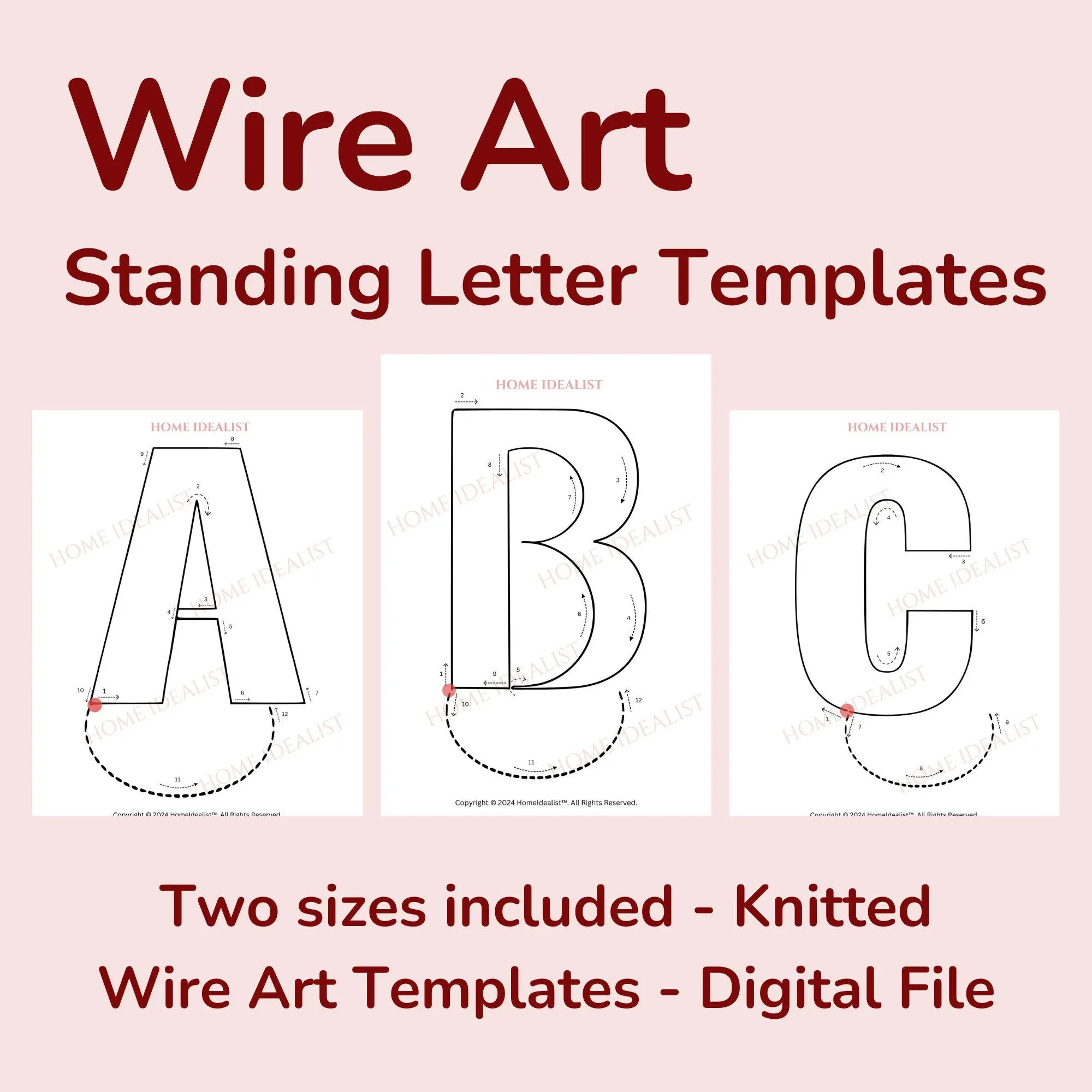 Standing Letter Templates Small Large Sizes Included Printable Templates For Knitted Wire Tricotin Art Instant Digital Download Etsy