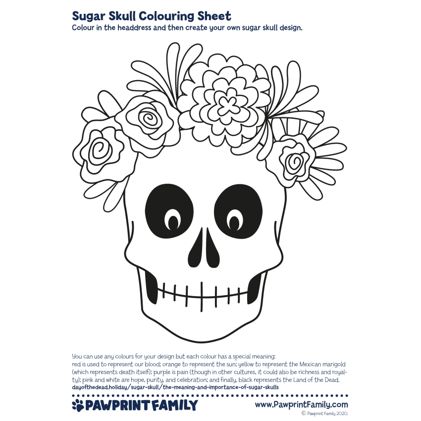 Sugar Skull Colouring Sheet Pawprint Family