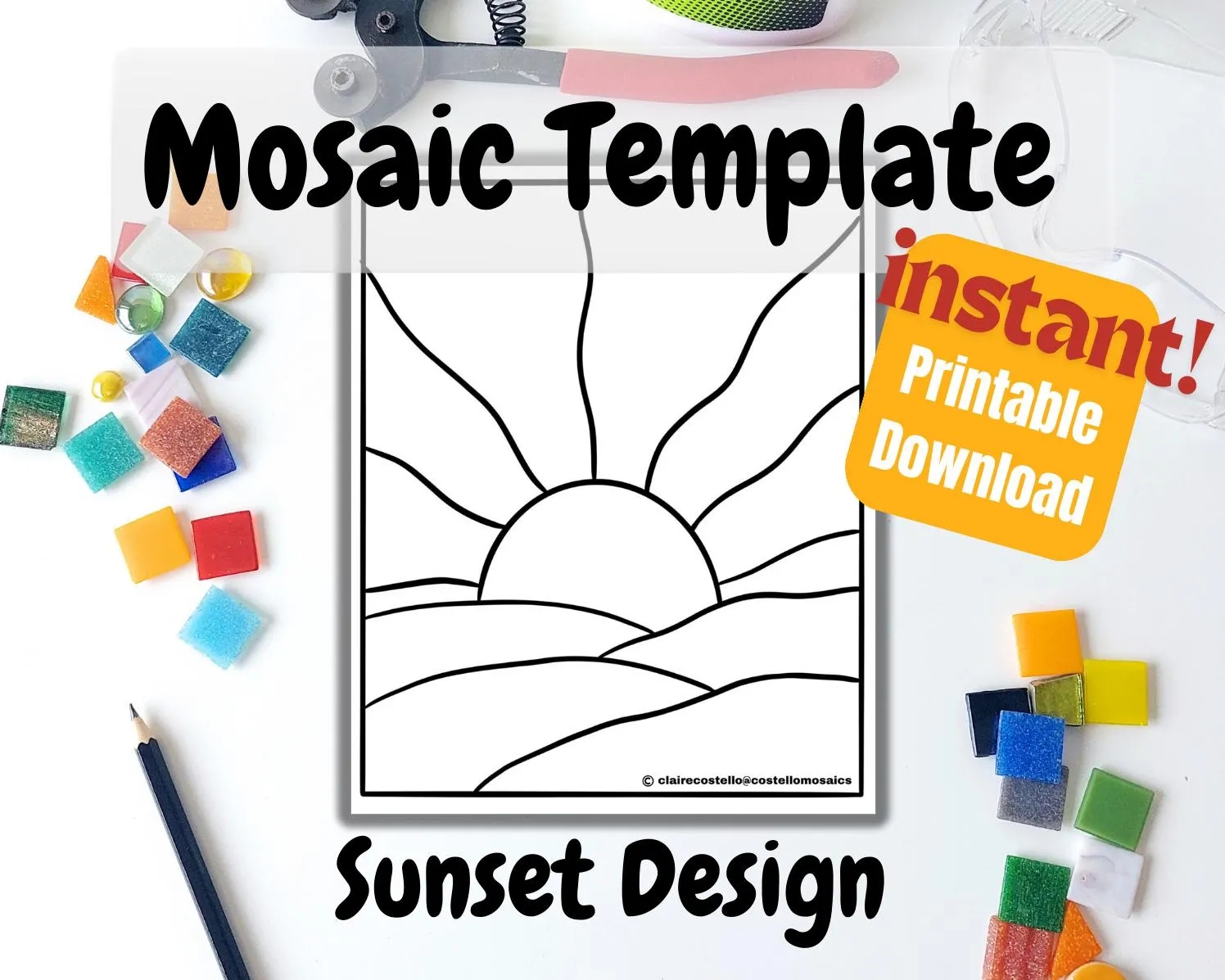 Sunset Pattern Template Printable Download Template For Mosaic Stained Glass Craft Project Design Etsy