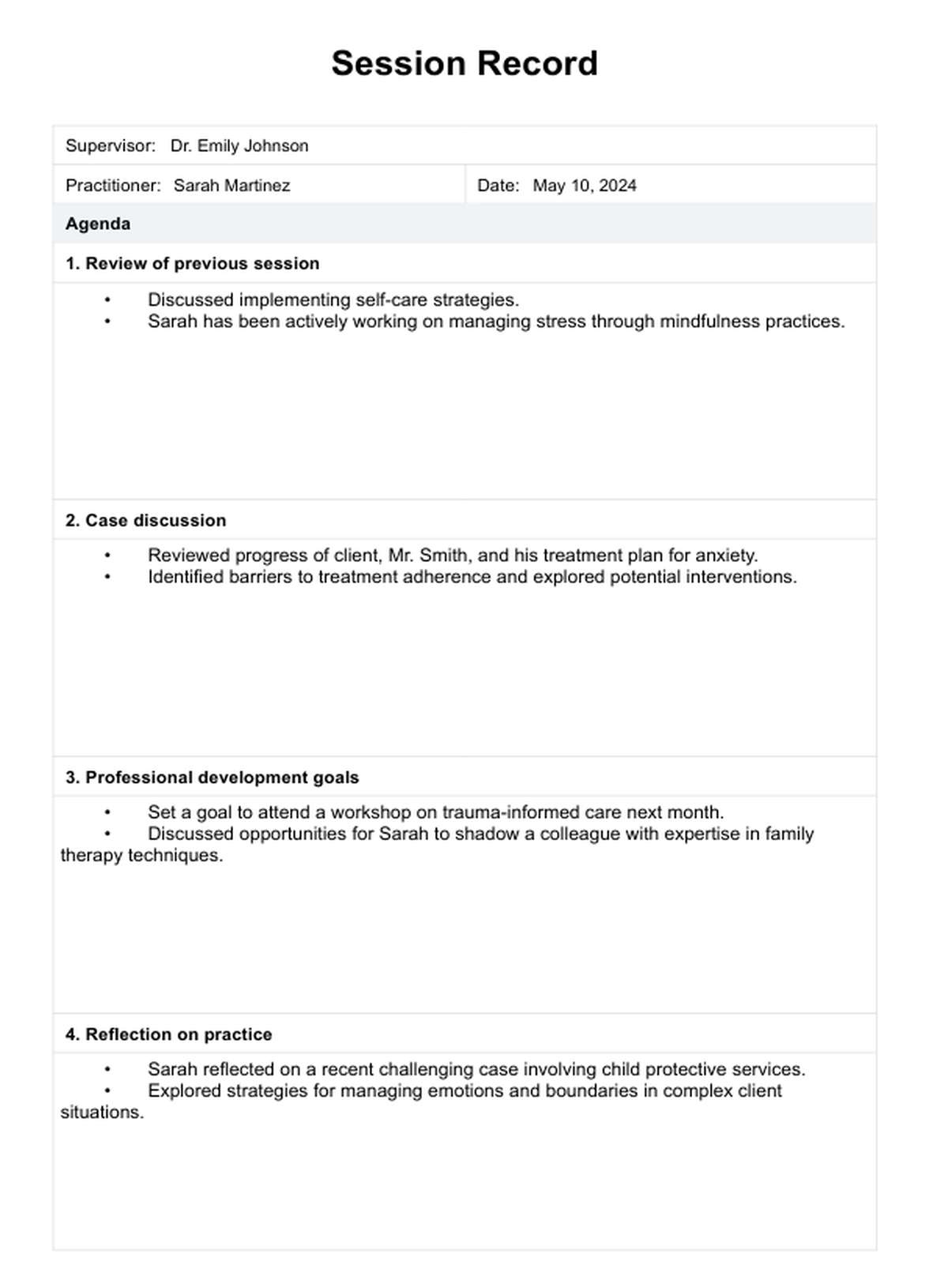 Printable Supervision Template