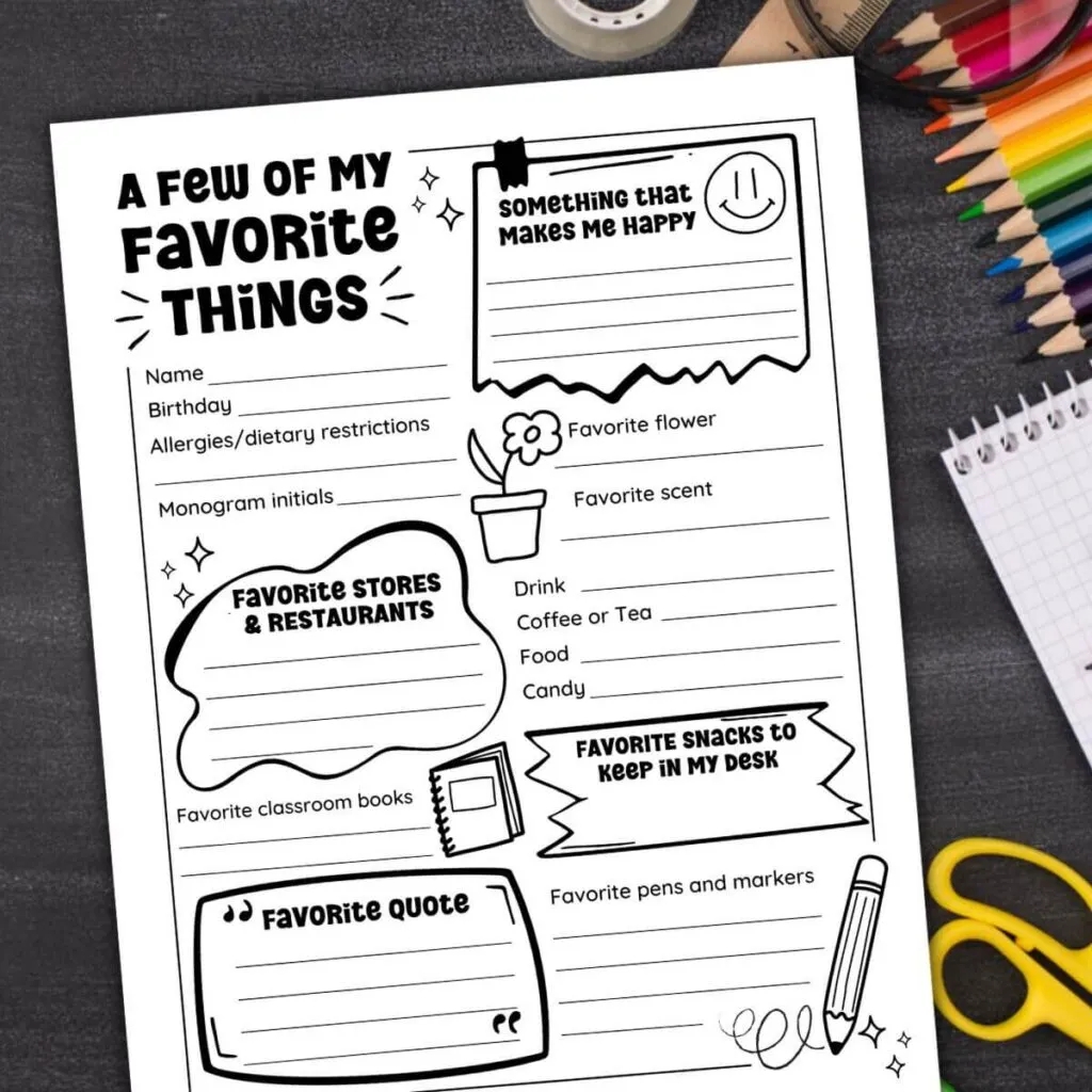 Printable Favorite Things Template