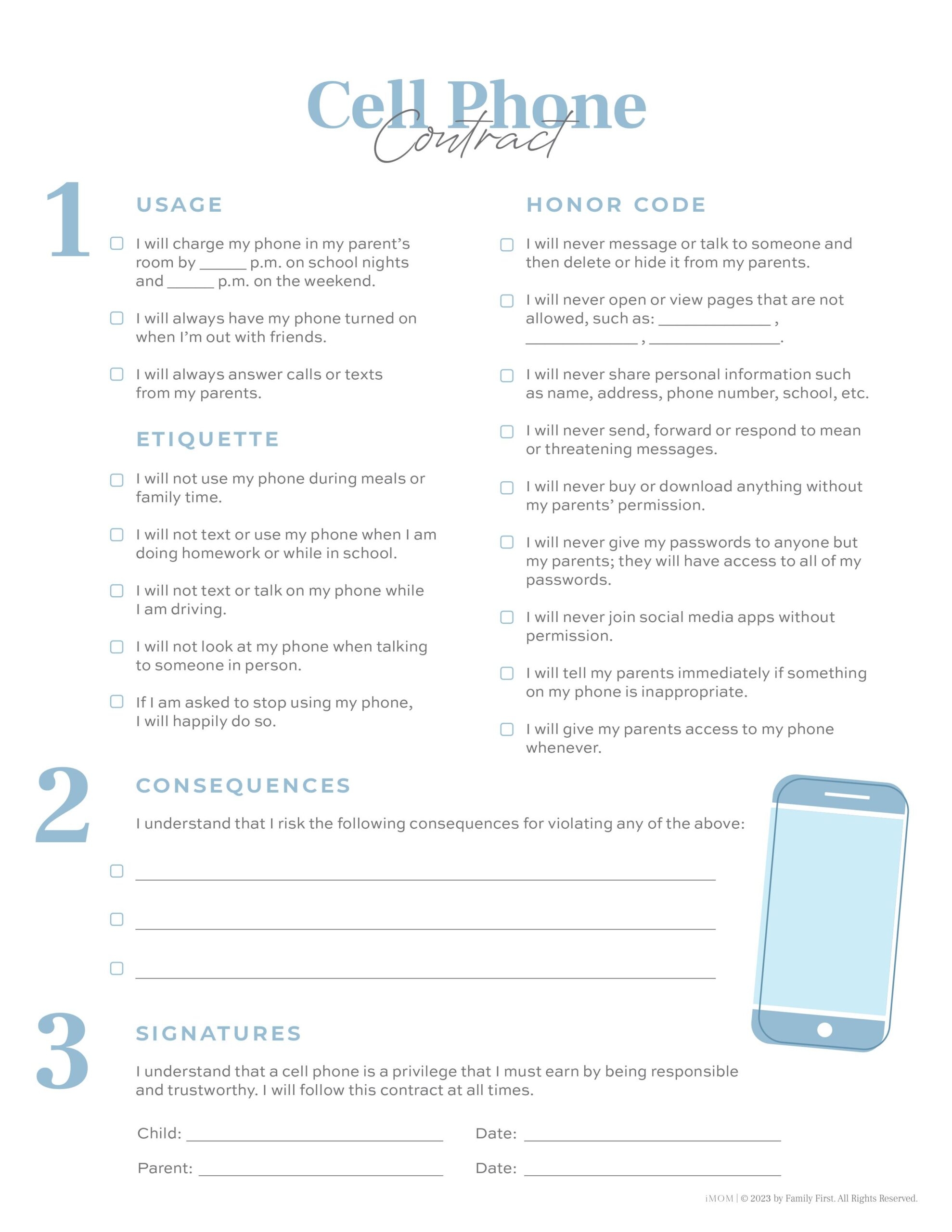 Printable Cell Phone Policy Template