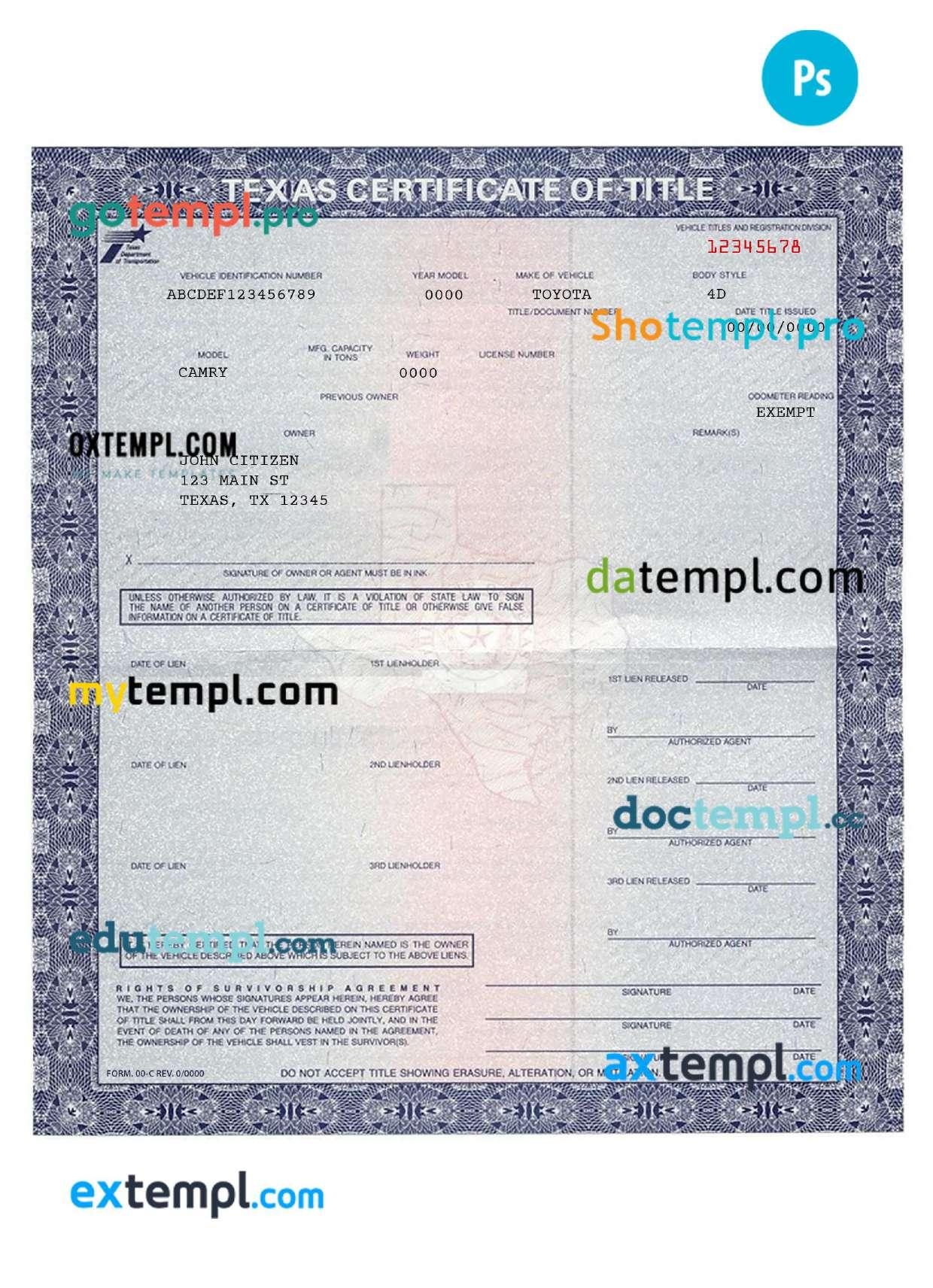 Texas Certificate Of Title Of A Vehicle car Title Template In PSD Format Fully Editable By Axtempl2 Issuu