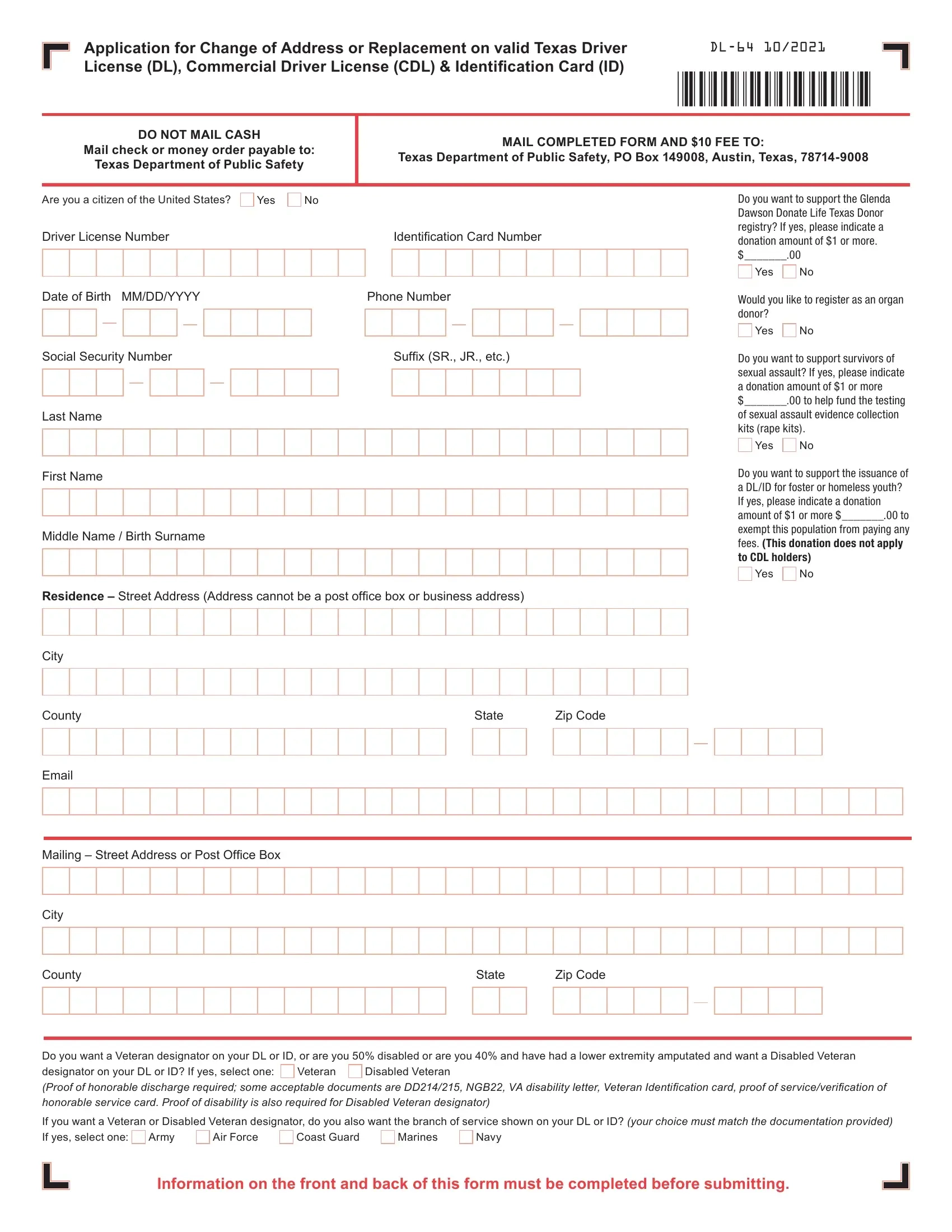 Texas Form Dl 64 Fill Out Printable PDF Forms Online
