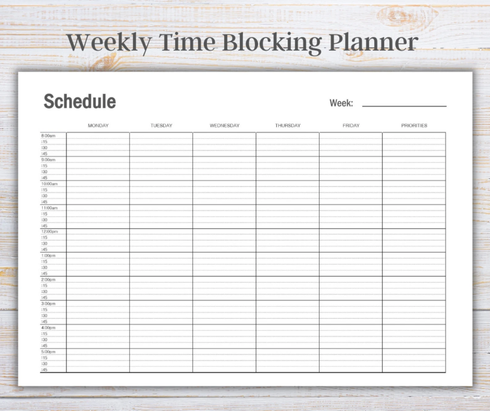 Time Blocking Printable Planner With 15 Minute Increment Monday Start A4 Letter StriveZen