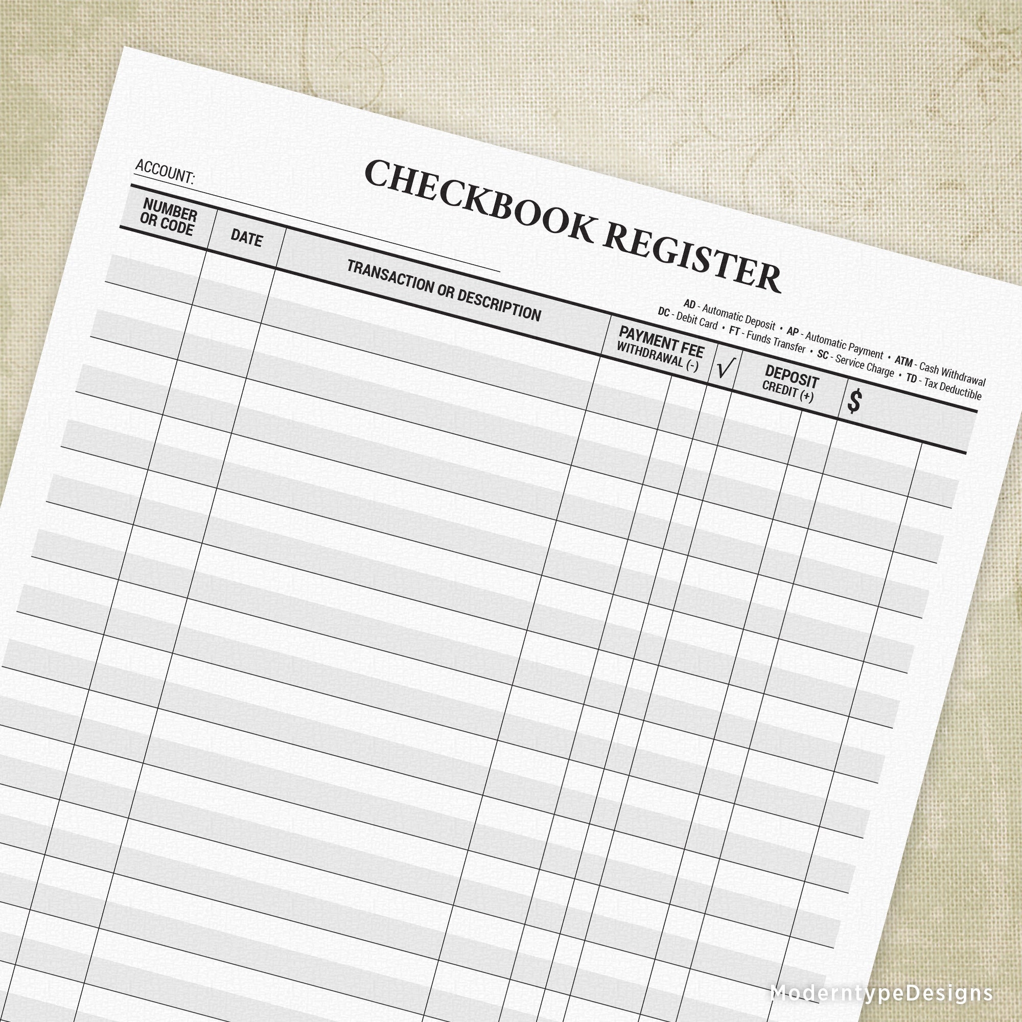 Printable Checkbook Register Template