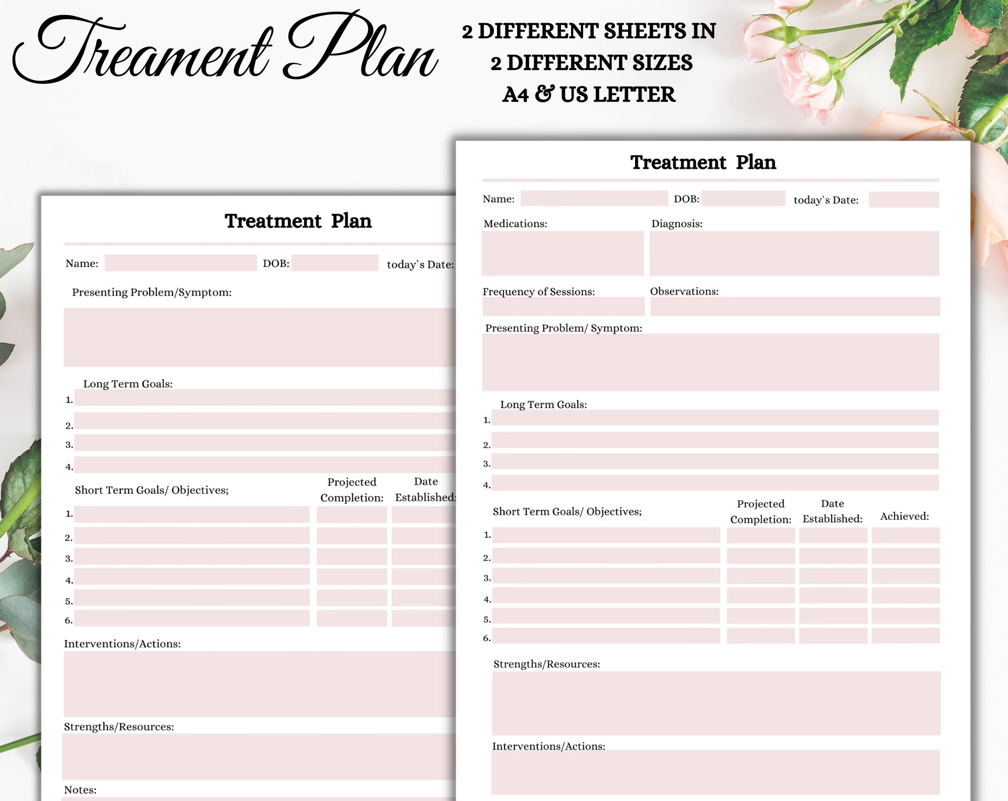 Treatment Plan Template Client Treatment Printable Sheet Treatment Planner Guide Sheet Instant Download Etsy