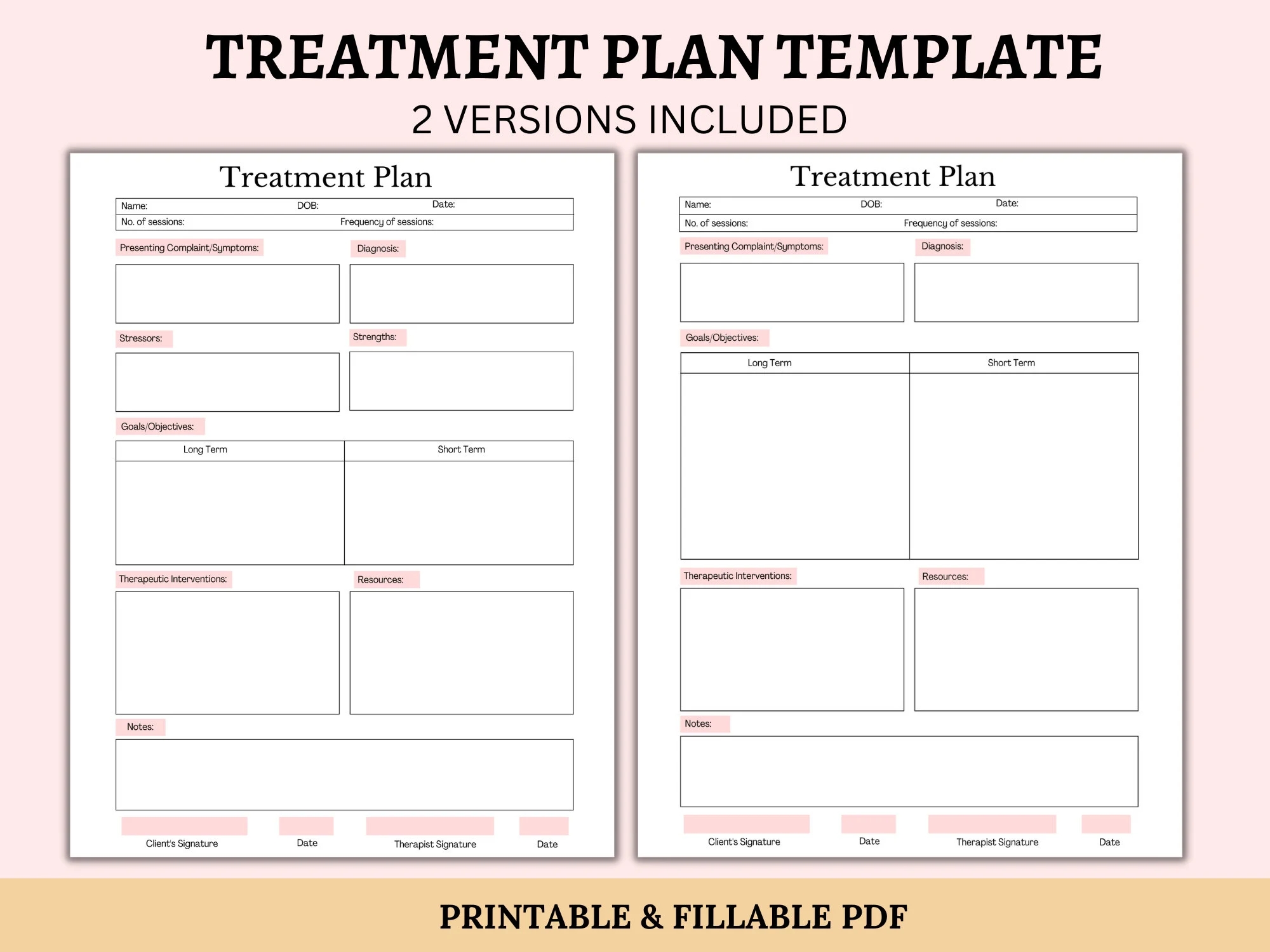 Treatment Plan Template Printable Fillable PDF Therapist Template Treatment Plan Form Mental Health Assessment Client Treatment Plan Etsy