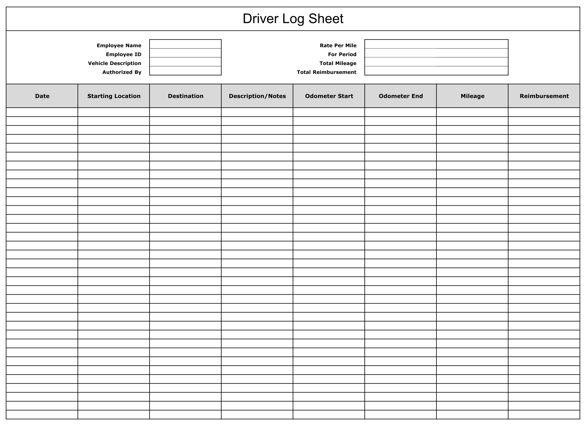 Printable Driver Daily Log Sheet Template
