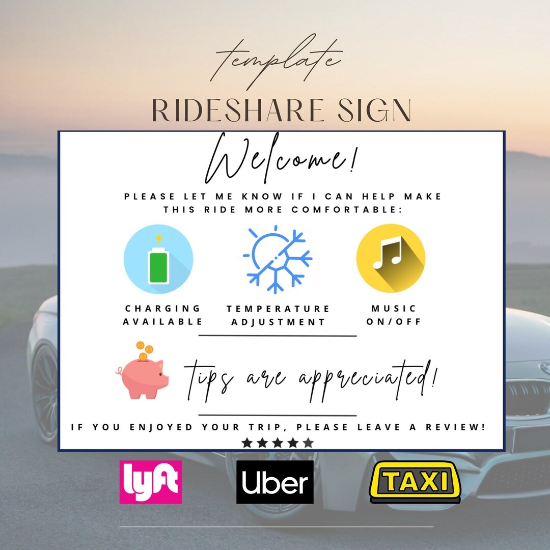 Uber Lyft Taxi Rideshare Welcome Sign For Guest Reviews Instant Download Editable Canva Template Printable Etsy