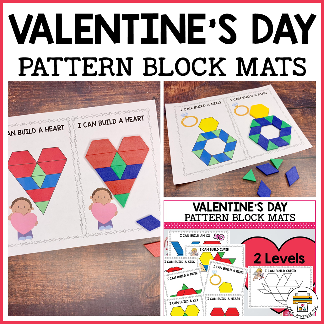 Valentine s Day Pattern Block Mats Pre K Printable Fun