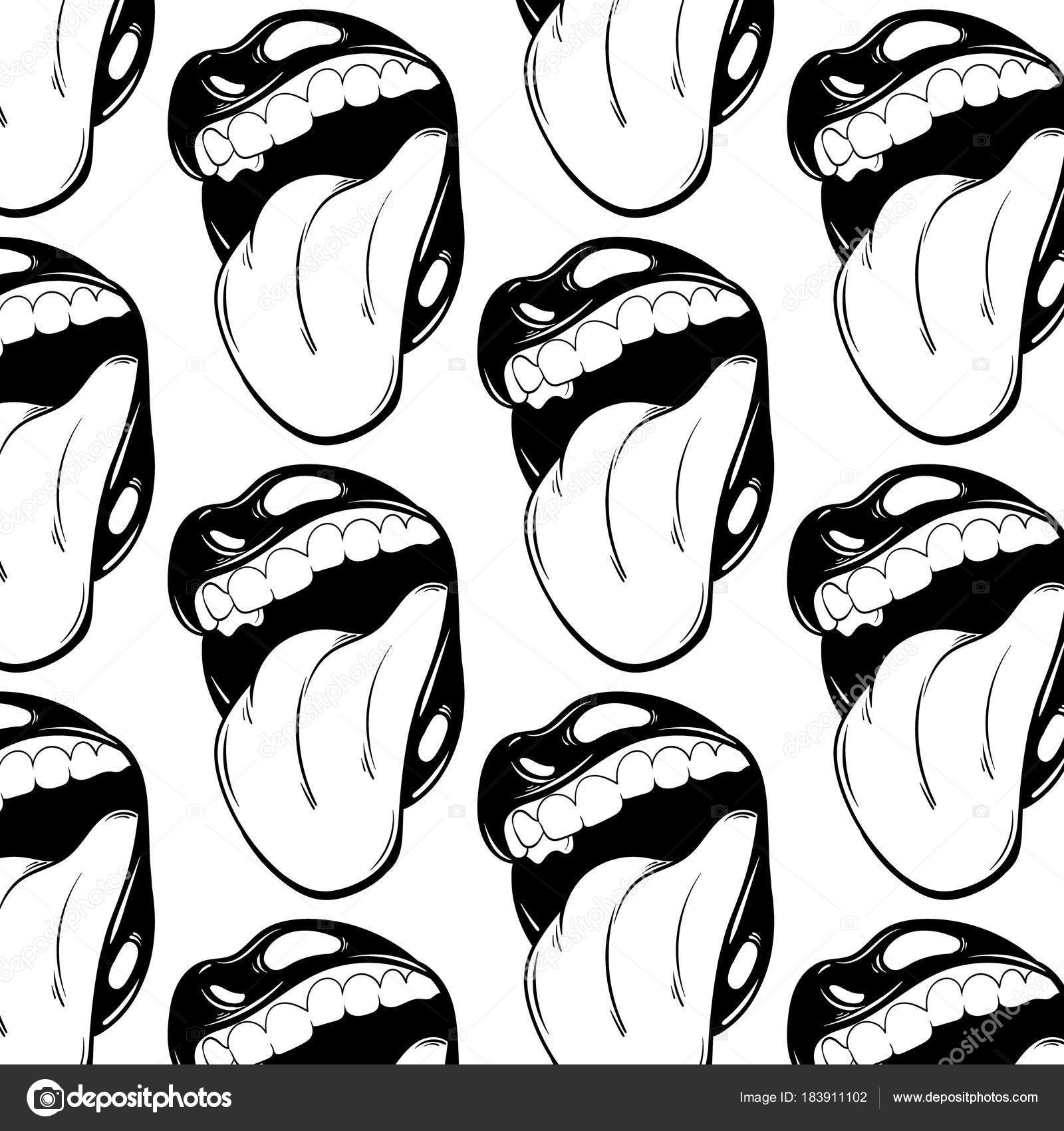 Vector Colorful Pattern Hand Drawn Illustration Mouth Tongue Template Card Stock Vector By katytutynina 183911102