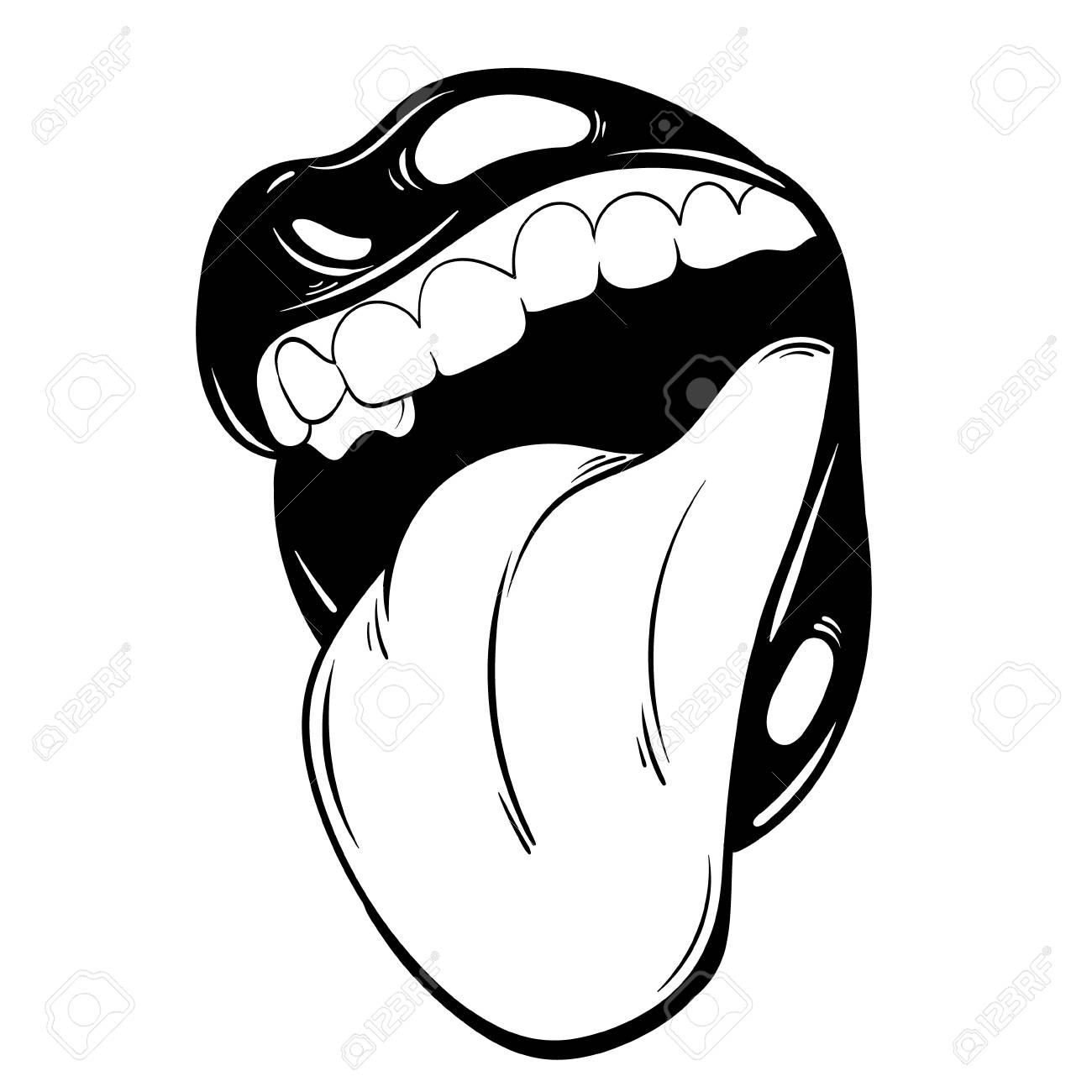 Vector Hand Drawn Illustration Of Mouth With Tongue Template For Card Poster Banner Print For T shirt Pin Label Patch Royalty Free SVG Cliparts Vectors And Stock Illustration Image 95446640 