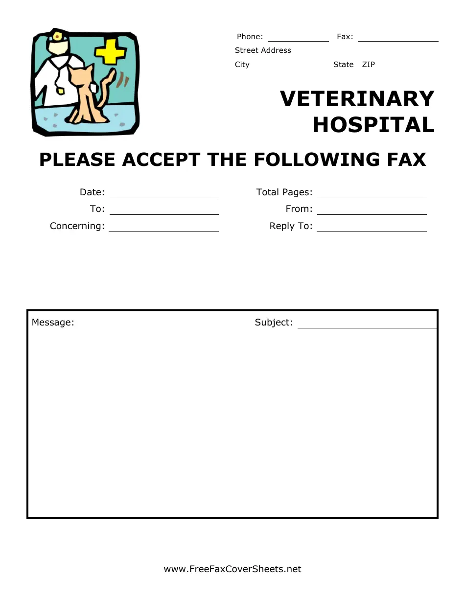 Veterinary Hospital Professional Fax Cover Sheet Download Printable PDF Templateroller
