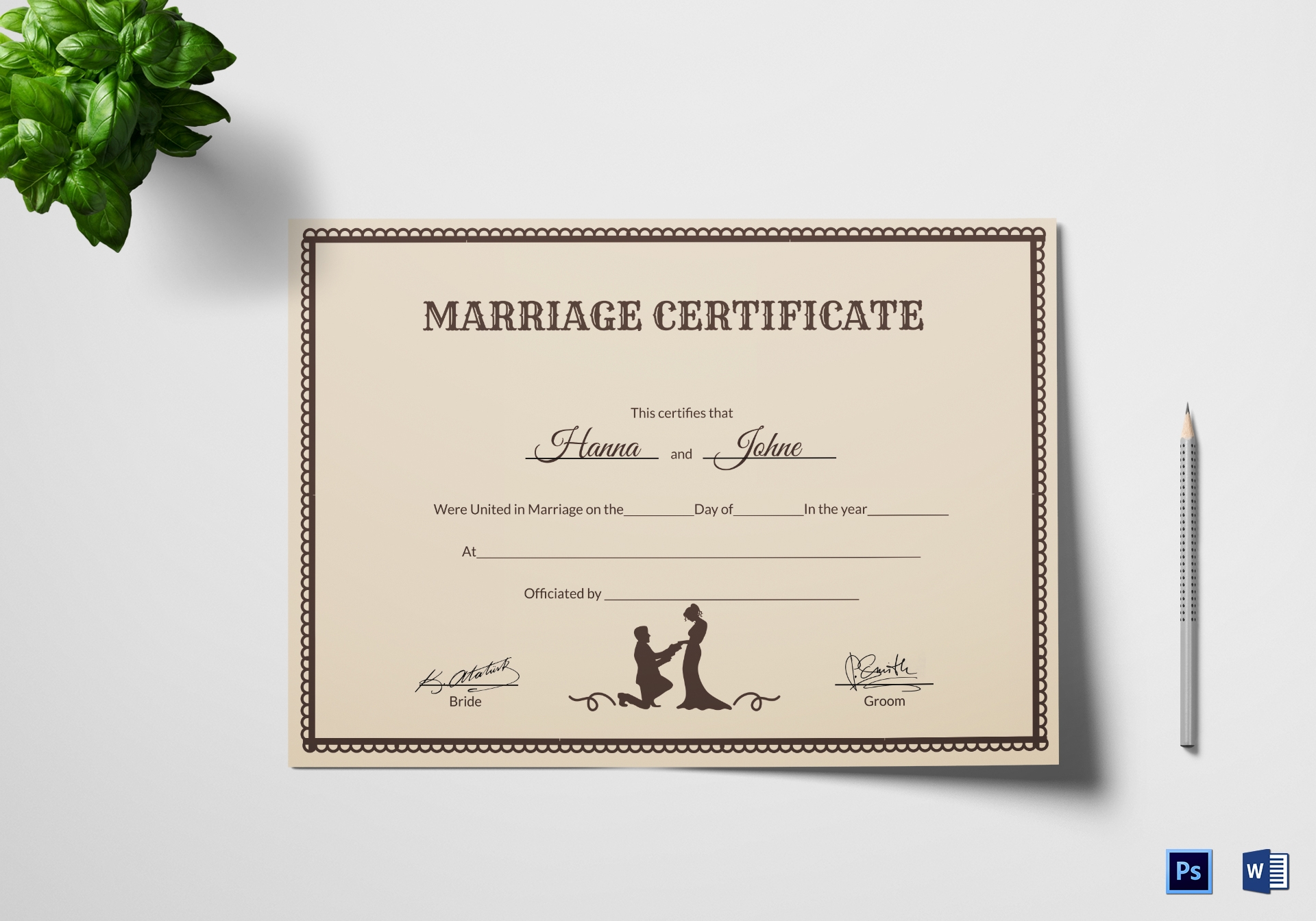 Vintage Marriage Certificate Design Template In PSD Word
