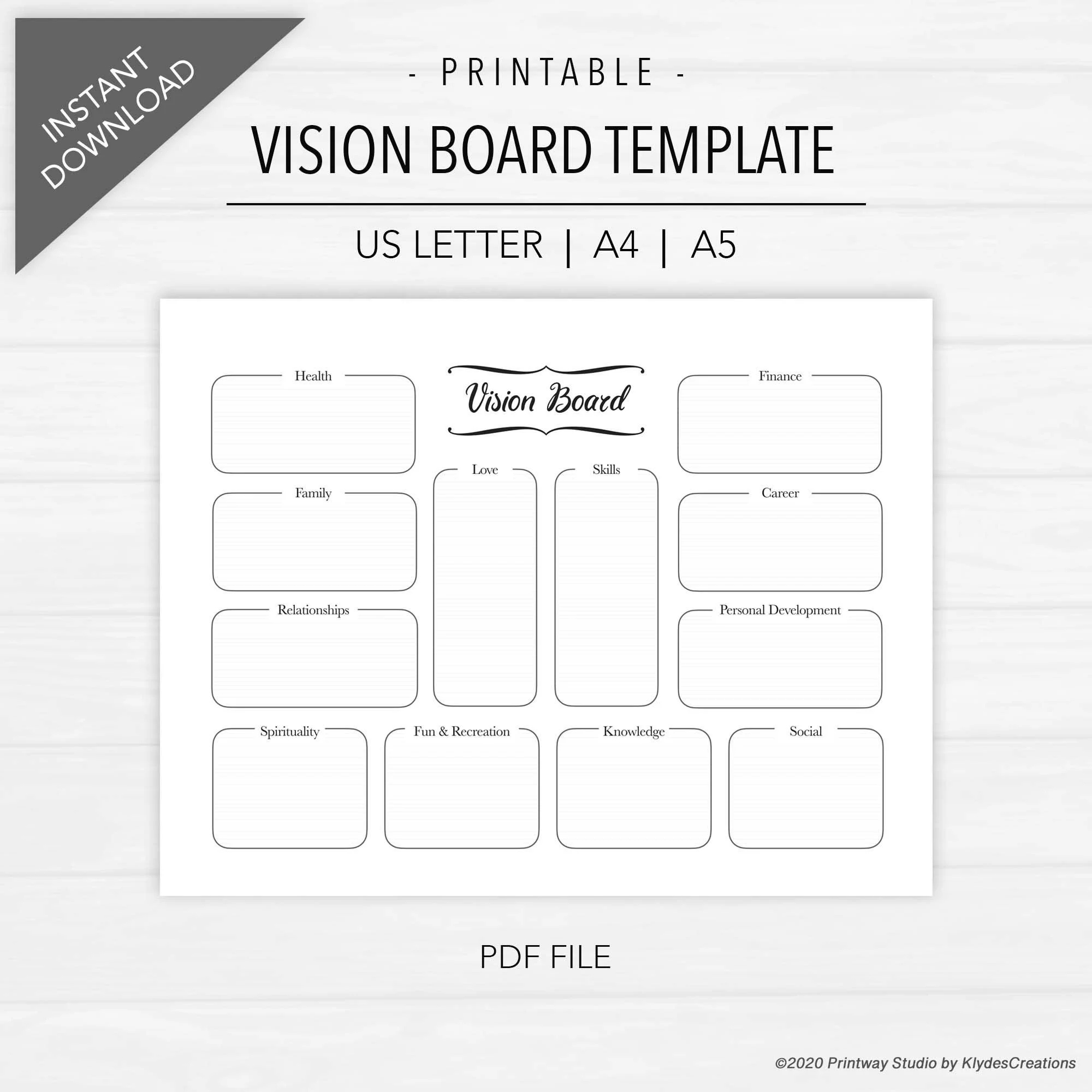 Vision Board Template printable For Bullet Journal Or Planner Print On US Letter A4 Or A5 Size Papers Etsy UK
