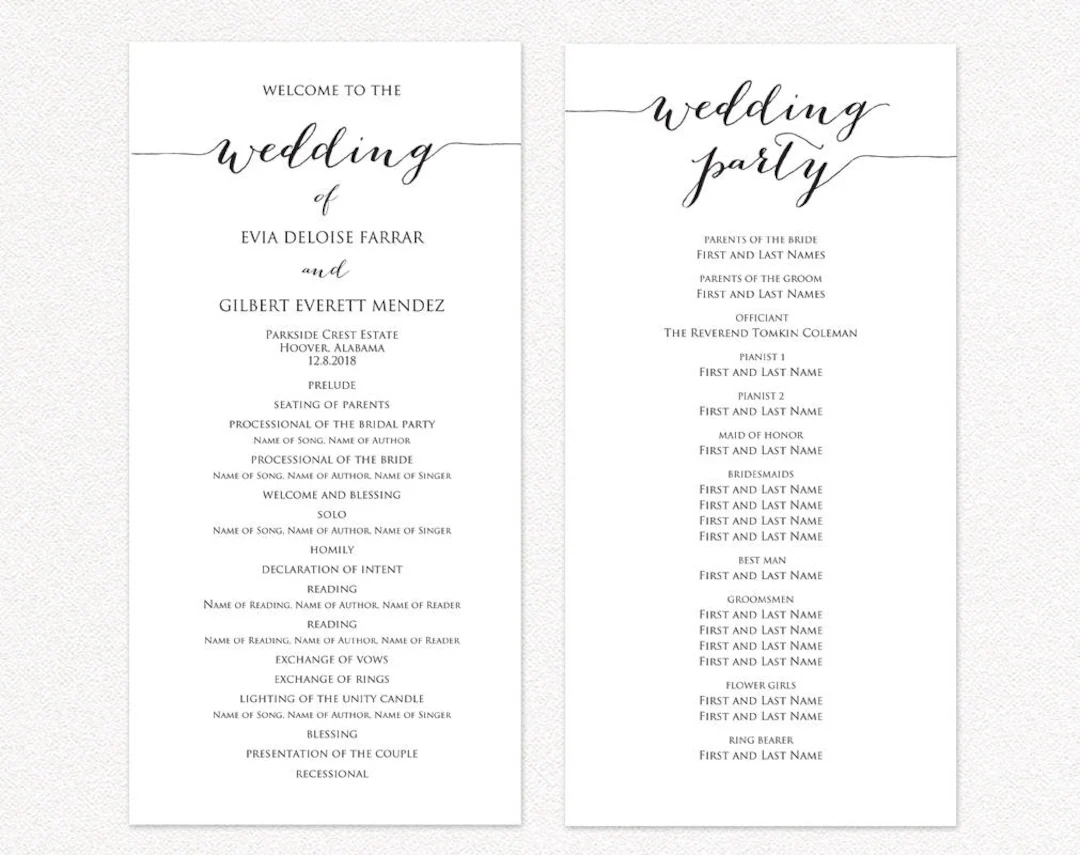 Wedding Program TWO Templates Ceremony Program Template DIY Wedding Wedding Program Printable Template Editable Program Template Etsy
