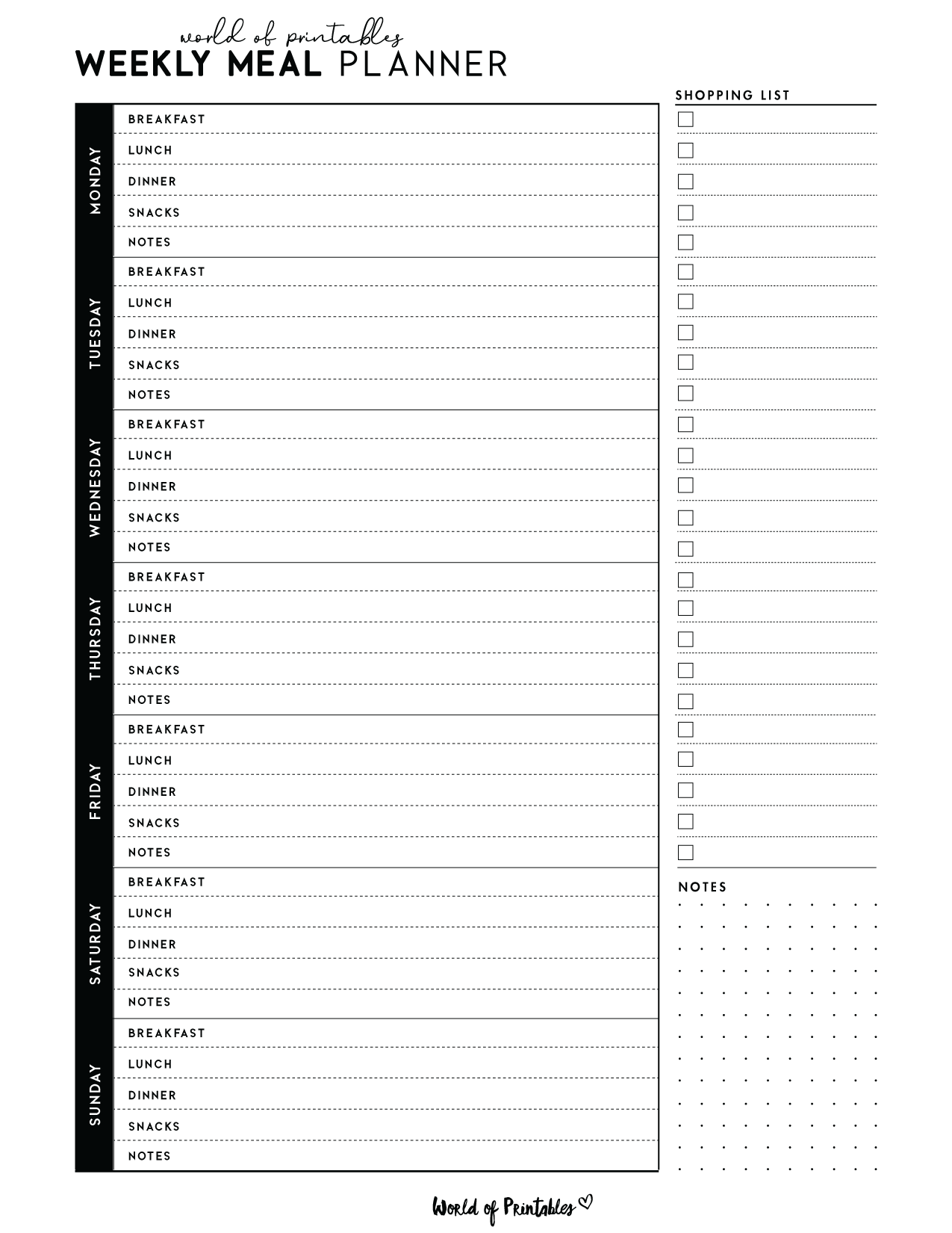Weekly Meal Planner Templates World Of Printables