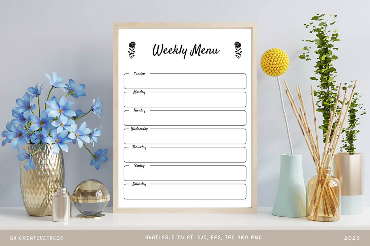 Weekly Menu Planner SVG Printable Template Creativetacos