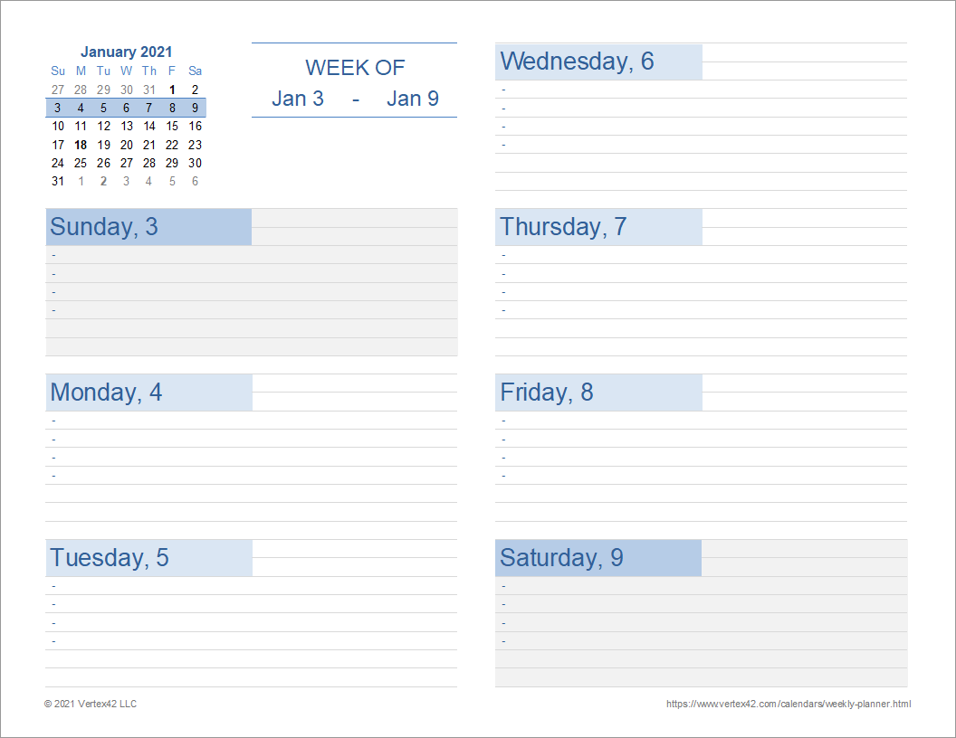 Weekly Planner Template Free Printable Weekly Planner For Excel Weekly Planner Template Free Printable Weekly Planner For Excel