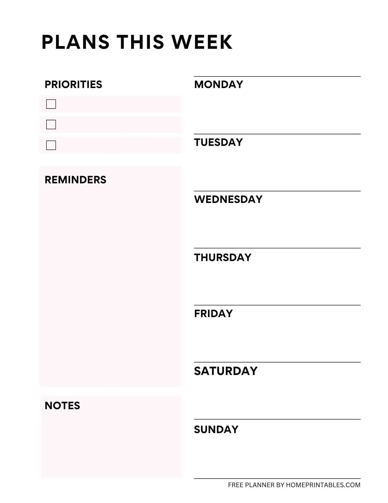 Weekly Template Printable