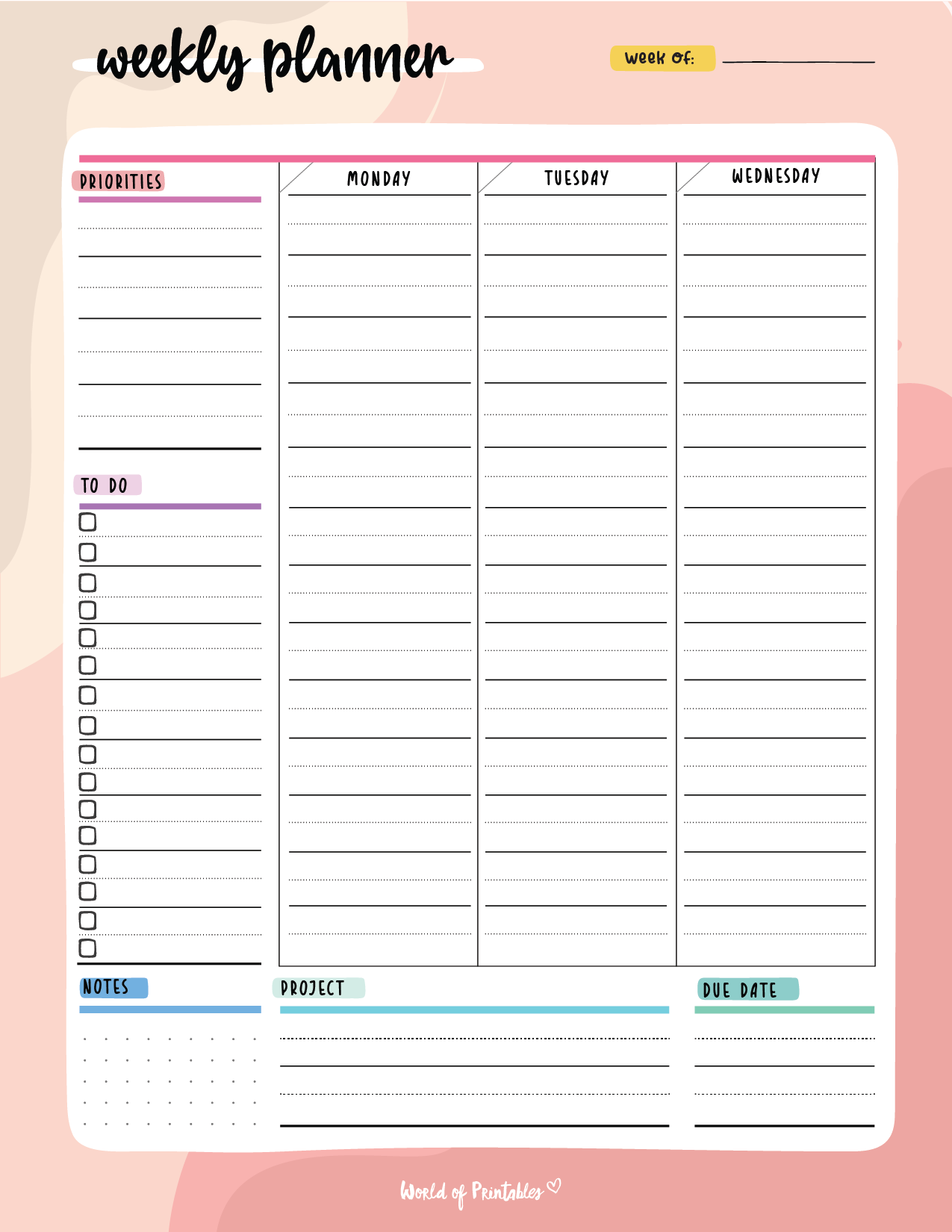 Weekly Printable Calendar Template