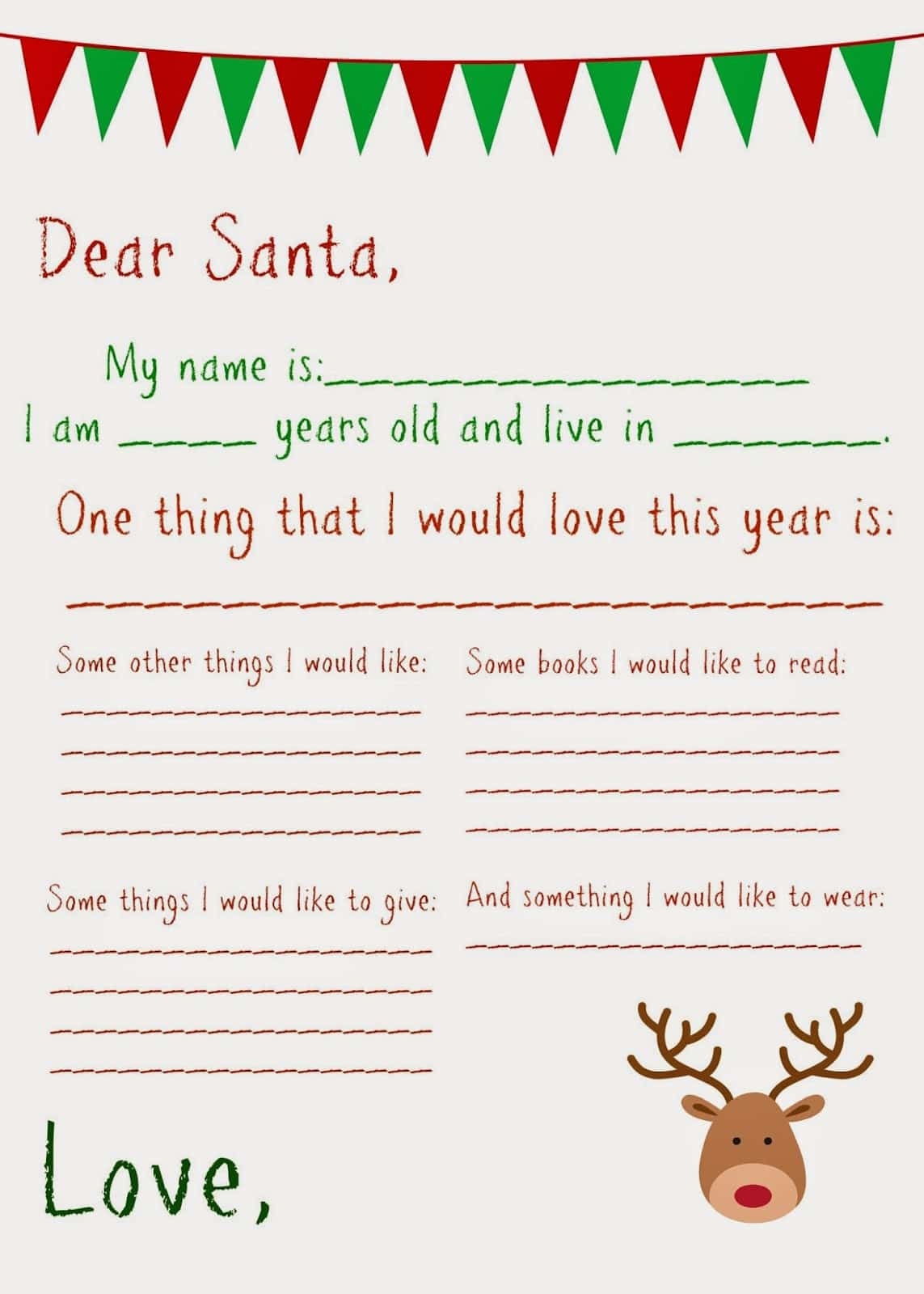 dear santa letter free printable fill in template